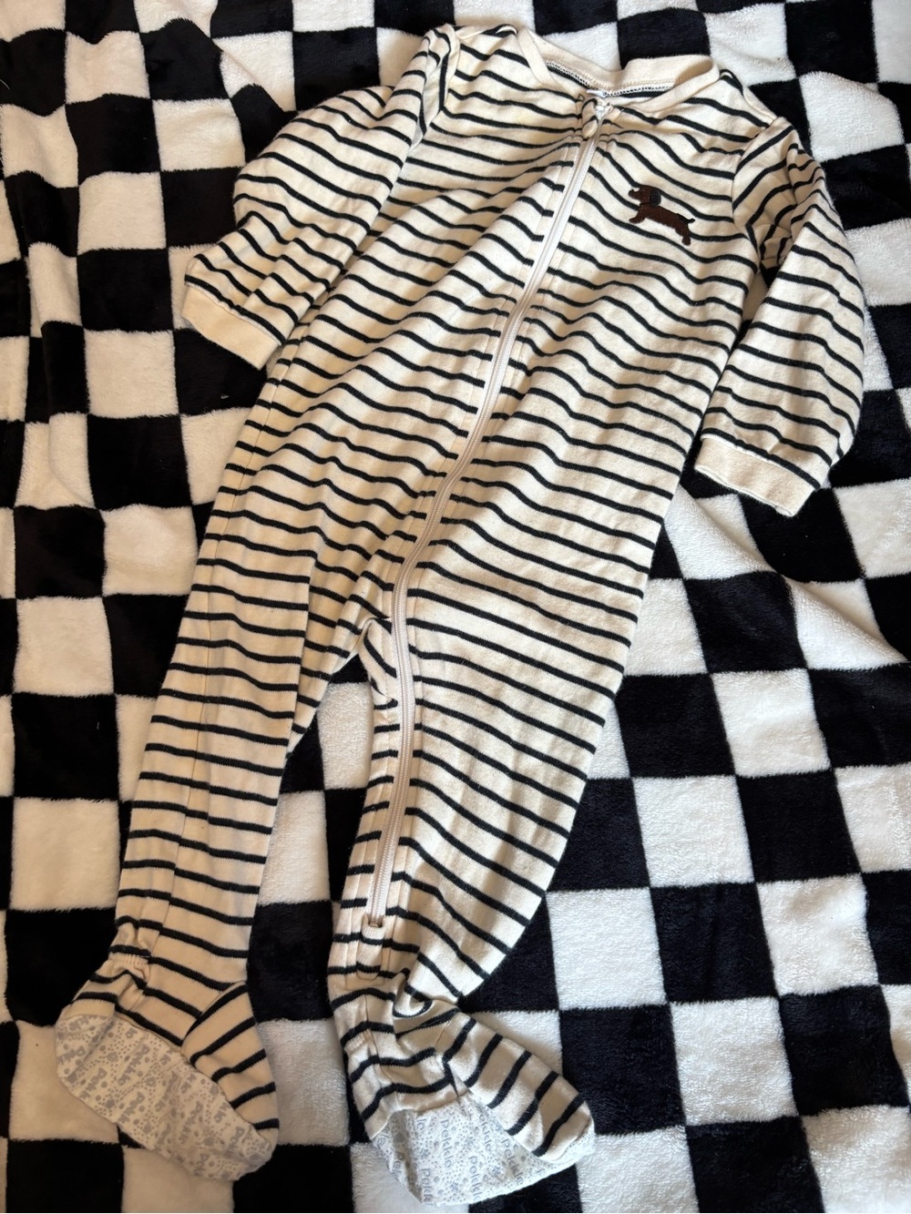 12 month striped pekkle sleeper